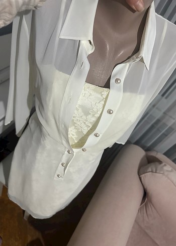 Dantel Detaylı ince askılı tül detaylı ekru elbise - Görsel 4