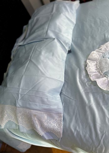 Açık Mavi Dantelli saten  sünnet Düz Yatak Örtüsü - Görsel 4