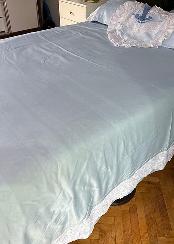 Açık Mavi Dantelli saten  sünnet Düz Yatak Örtüsü - Görsel 6