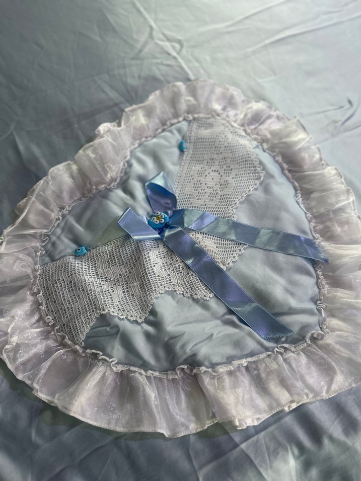 Açık Mavi Dantelli saten  sünnet Düz Yatak Örtüsü - Görsel 3