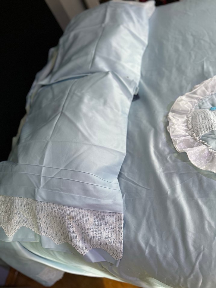 Açık Mavi Dantelli saten  sünnet Düz Yatak Örtüsü - Görsel 4