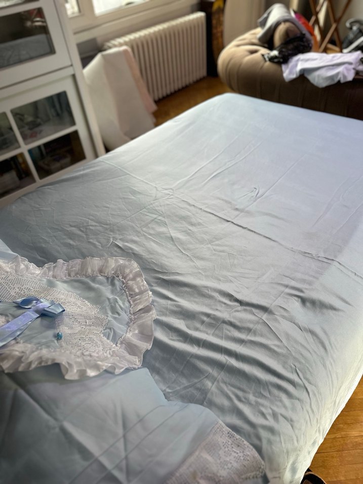 Açık Mavi Dantelli saten  sünnet Düz Yatak Örtüsü - Görsel 5