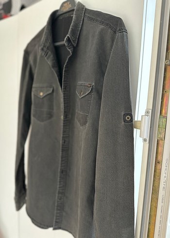 m Beden gri Renk Gri Denim kot Erkek Gömlek Uzun Kollu Regular Fit