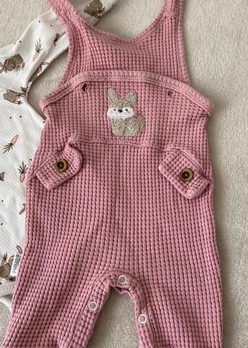 Nakışlı, Örgü Pembe Bebek Tulumu 0/3 - Görsel 2