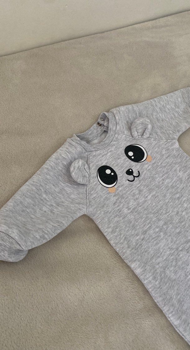 Kız Çocuk Gri Peluş Detaylı Sweatshirt - Görsel 3