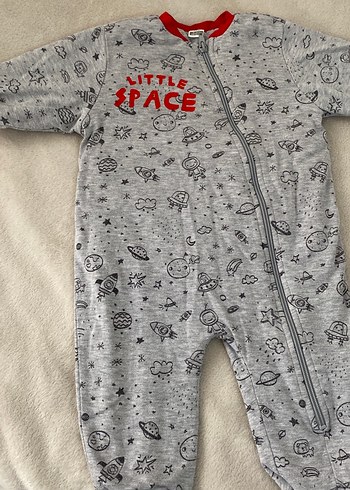 Gri Uzay Desenli Fermuarlı Bebek Tulumu - Görsel 5