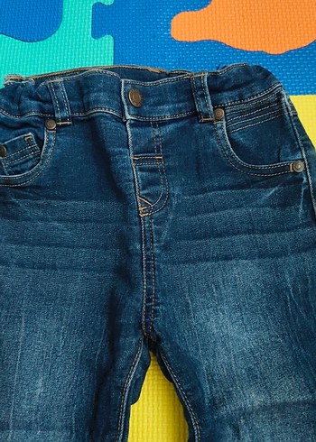 24-36 Ay Beden Düğmeli Mavi Erkek Çocuk Denim Pantolon