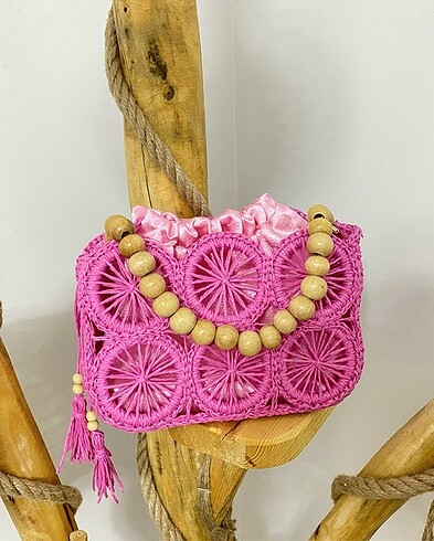 Pembe el örgüsü çanta