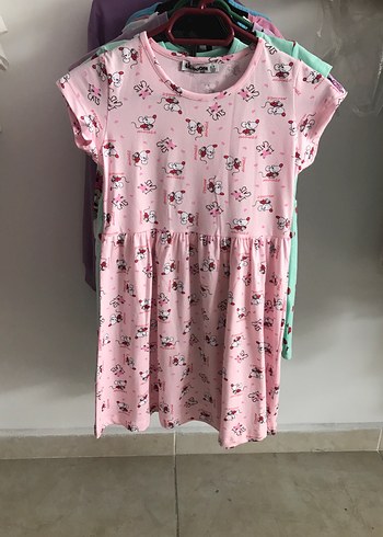 Kız Çocuk Pembe Desenli Kısa Kollu Elbise