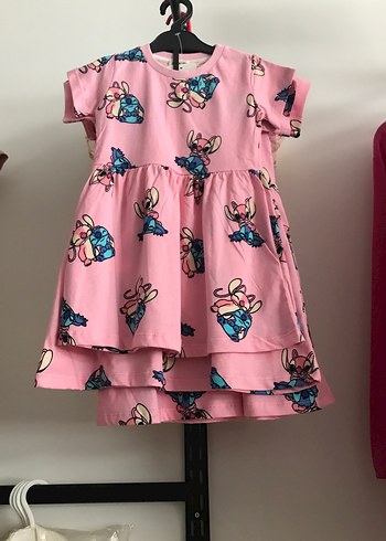 Pembe Baskılı Kız Çocuk Elbise