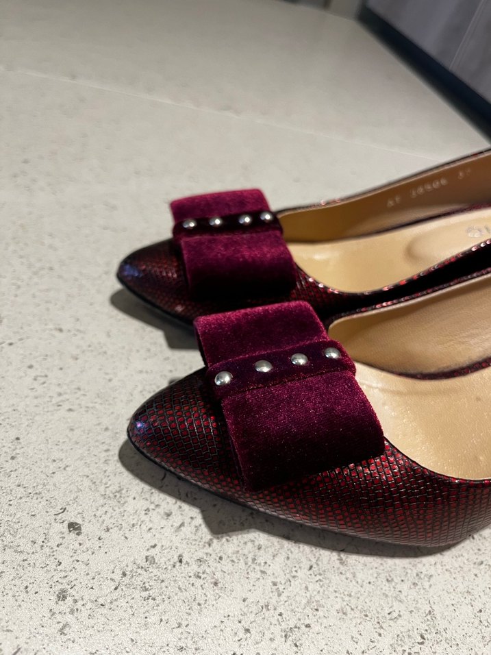 Bordo Yılan Desenli Tokalı Topuklu Kadın Ayakkabı - Görsel 2