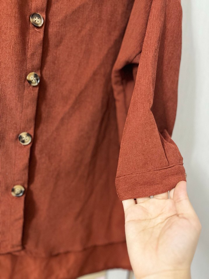 Kadın Kahverengi Keten Düğmeli Gömlek - Görsel 3