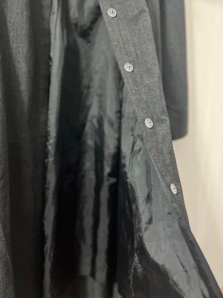 Siyah Uzun Keten Kadın Trençkot - Görsel 3