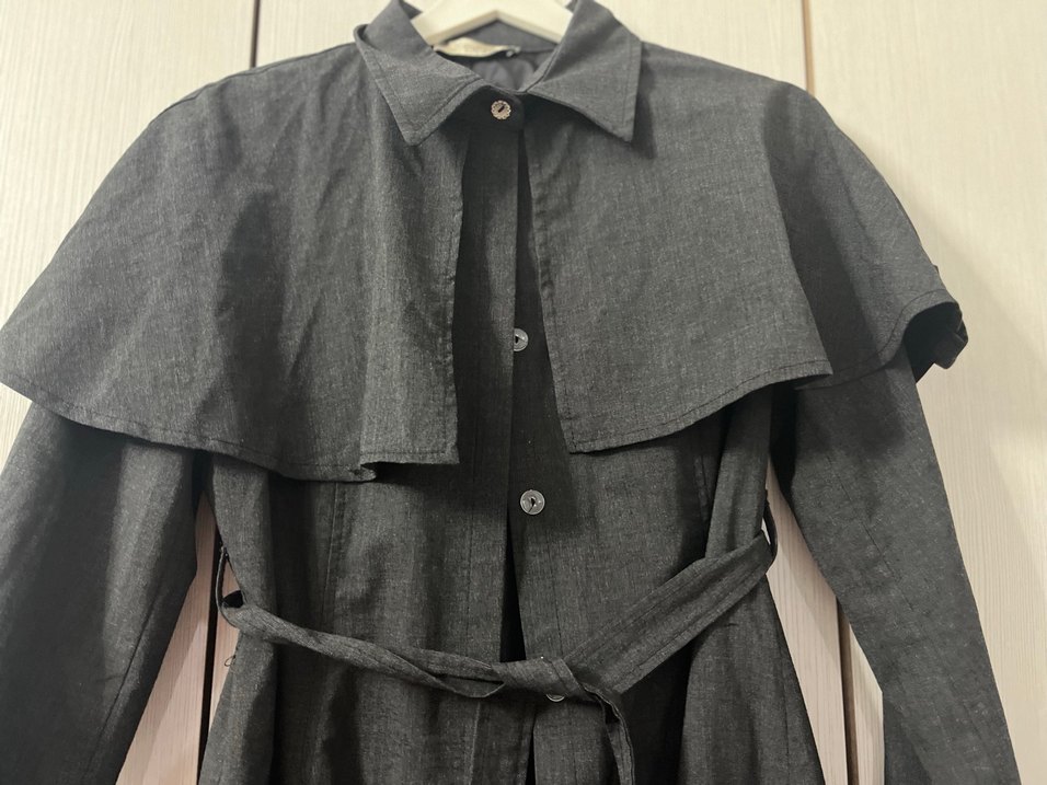 Siyah Uzun Keten Kadın Trençkot - Görsel 2