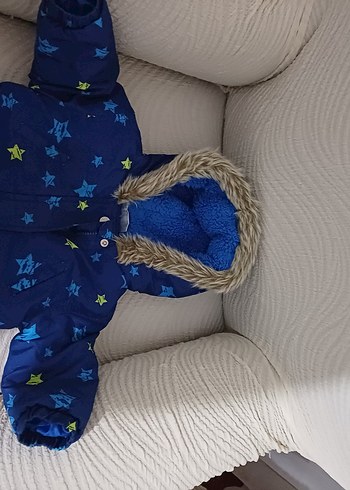 Kürklü Kapüşonlu Mavi Bebek Kayak Tulumu - Görsel 2