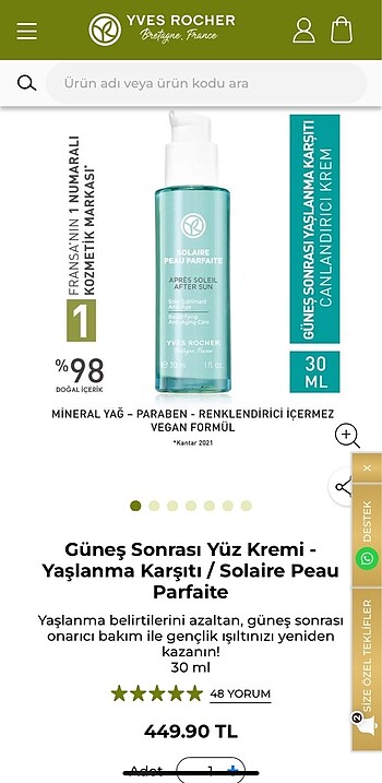 Yves Rocher orjinal Güneş sonrası canlandırıcı