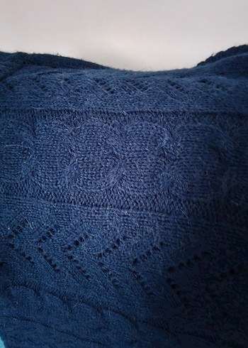 Lacivert Kısa Kollu Boğazlı Triko Kazak - Görsel 3