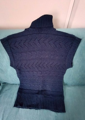 Lacivert Kısa Kollu Boğazlı Triko Kazak - Görsel 5