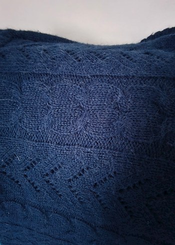 Lacivert Kısa Kollu Boğazlı Triko Kazak - Görsel 4