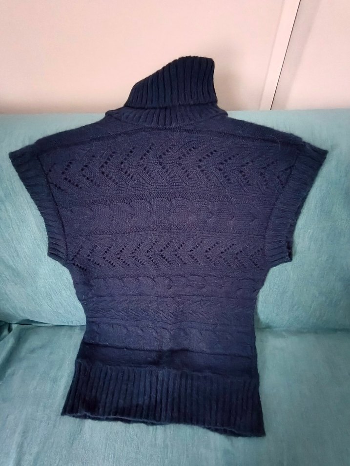 Lacivert Kısa Kollu Boğazlı Triko Kazak - Görsel 5