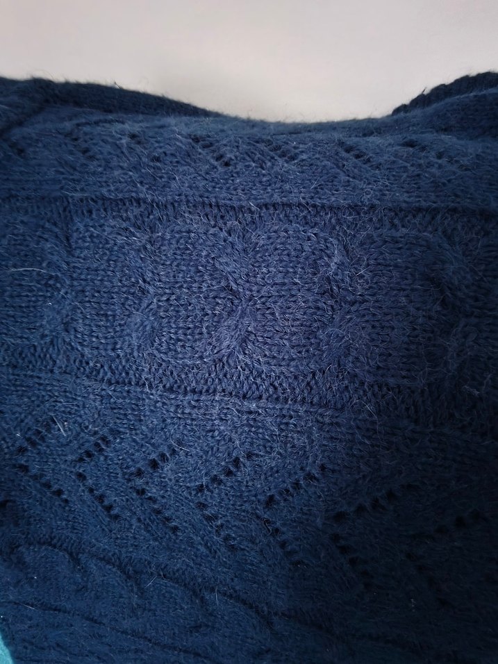 Lacivert Kısa Kollu Boğazlı Triko Kazak - Görsel 4