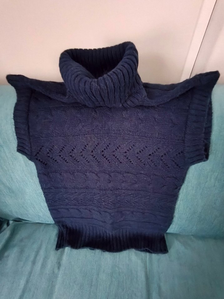 Lacivert Kısa Kollu Boğazlı Triko Kazak - Görsel 2