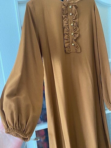 l Beden camel Renk Uzun elbise