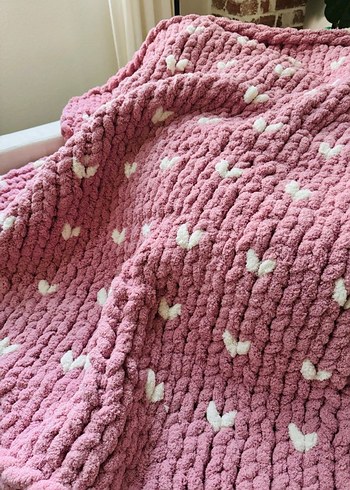 Nakışlı Pembe Örgü Çocuk Battaniyesi - Görsel 3