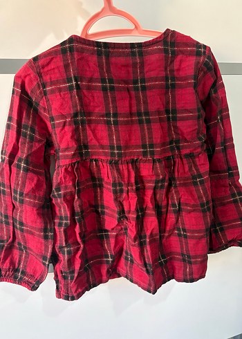 Kız Çocuk Kırmızı Kareli Uzun Kollu Elbise - Görsel 3