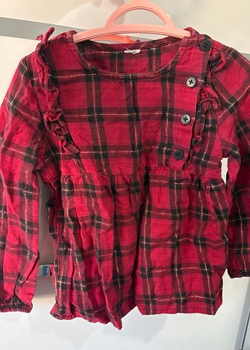 Kız Çocuk Kırmızı Kareli Uzun Kollu Elbise - Görsel 2