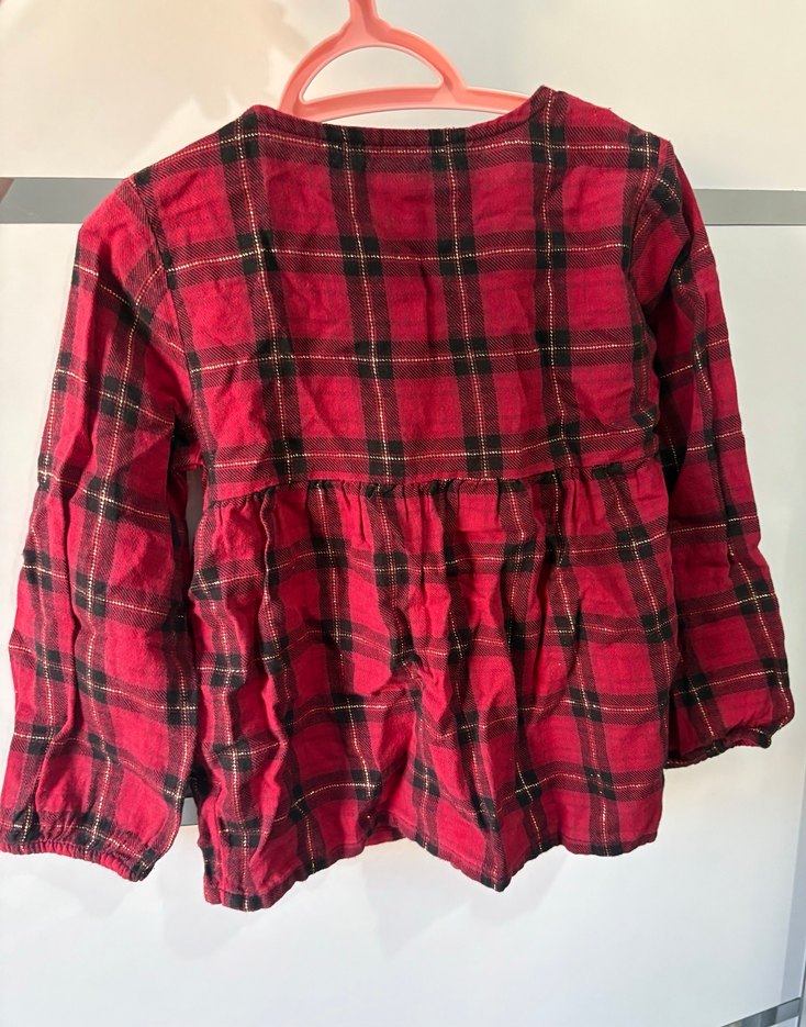 Kız Çocuk Kırmızı Kareli Uzun Kollu Elbise - Görsel 3