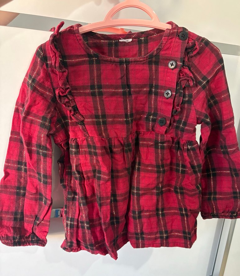 Kız Çocuk Kırmızı Kareli Uzun Kollu Elbise - Görsel 2