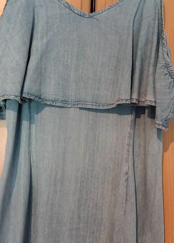 LC Waikiki Kayık Yaka Salaş Midi Denim Elbise