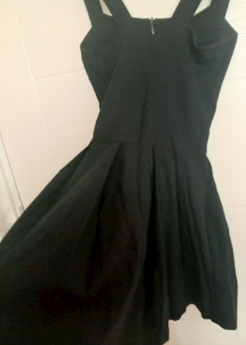 korse görünümlü,Düğmeli Siyah Midi Kloş Elbise - Görsel 5