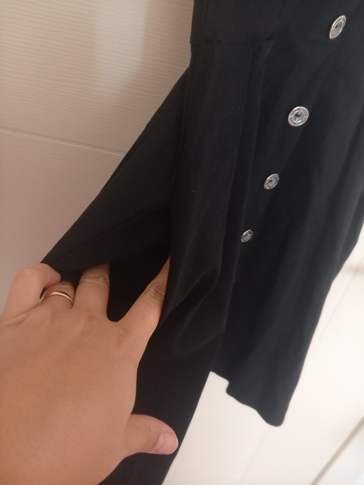 korse görünümlü,Düğmeli Siyah Midi Kloş Elbise - Görsel 3