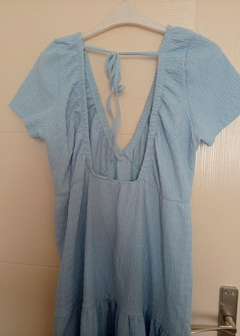 Mavi V Yaka Midi  Elbise - Görsel 6