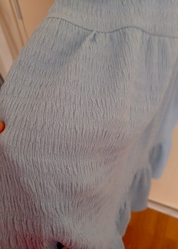 Mavi V Yaka Midi  Elbise - Görsel 5