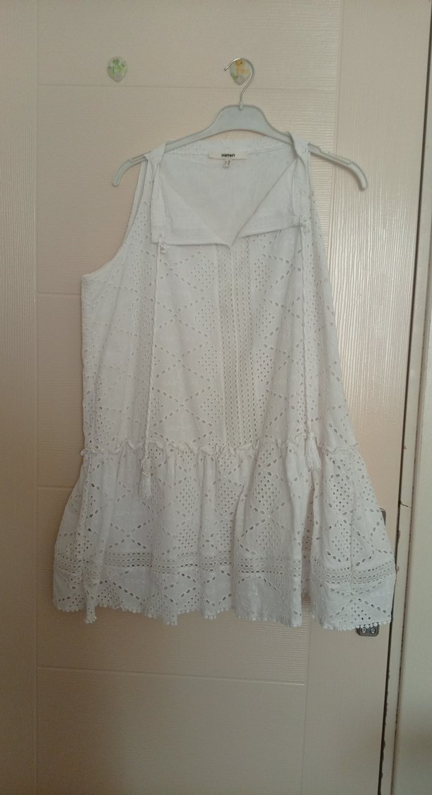 Fisto Detaylı Beyaz Bohem mini elbise - Görsel 2