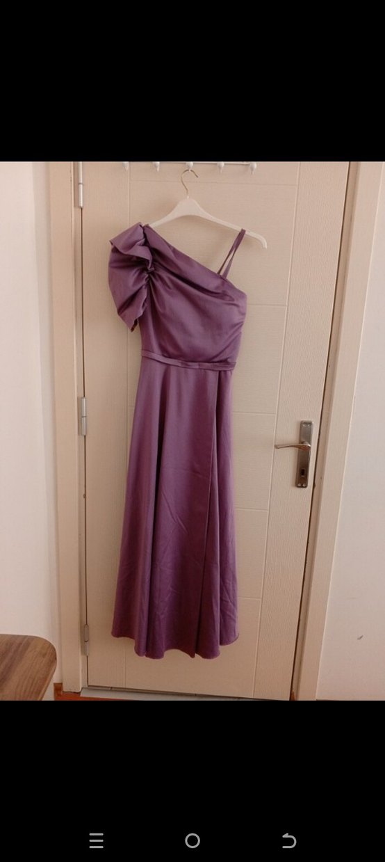 Mor Drapeli Uzun Abiye Elbise - Görsel 2