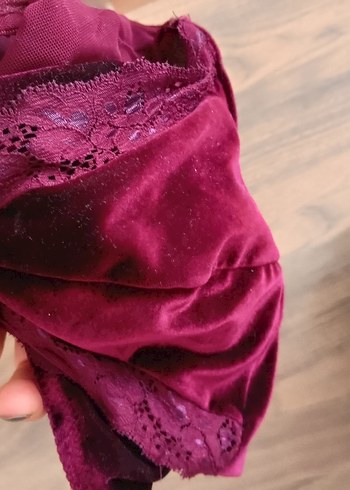 Bordo Kadın Dantel Detaylı kadife Bralet - Görsel 5