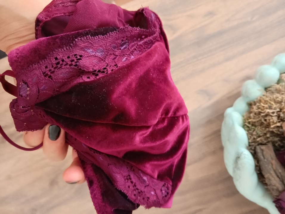 Bordo Kadın Dantel Detaylı kadife Bralet - Görsel 5