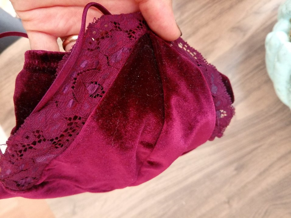 Bordo Kadın Dantel Detaylı kadife Bralet - Görsel 4