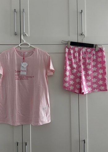 Pembe Kısa Kollu Mini Pijama Takımı