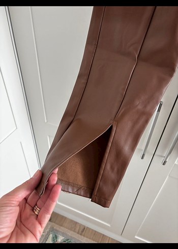 m Beden Kahverengi Deri Kadın Skinny Pantolon