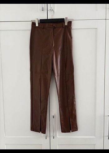 Kahverengi Deri Kadın Skinny Pantolon