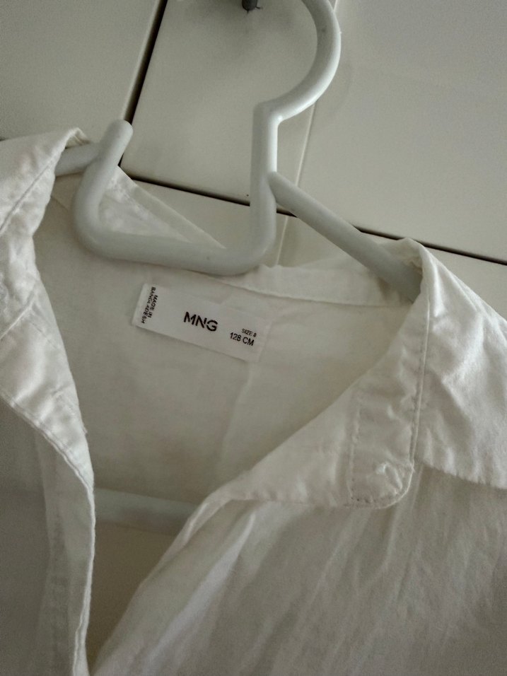 Düğmeli Beyaz Keten Gömlek - Görsel 2