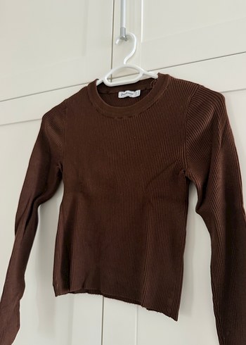 Kahverengi Uzun Kollu V Yakalı Triko Kazak - Görsel 2