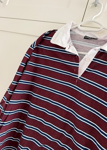 Bordo Çizgili Kadın Pamuklu Gömlek - Görsel 3