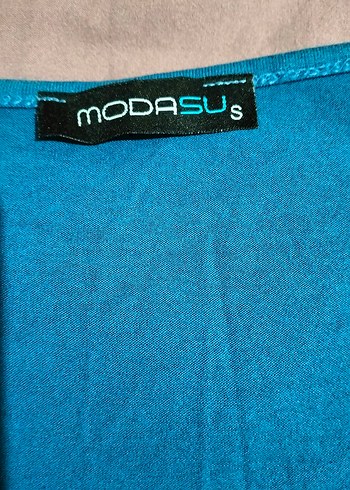 V Yaka Kısa Kollu Mavi Günlük Bluz - Görsel 3