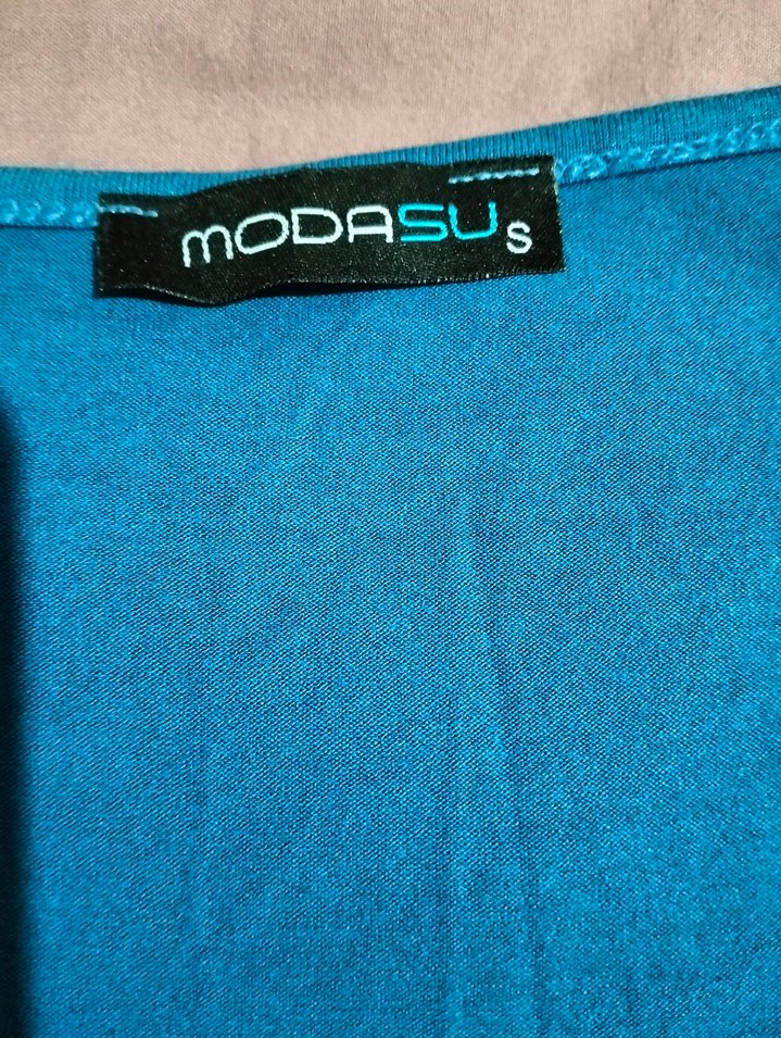 V Yaka Kısa Kollu Mavi Günlük Bluz - Görsel 3